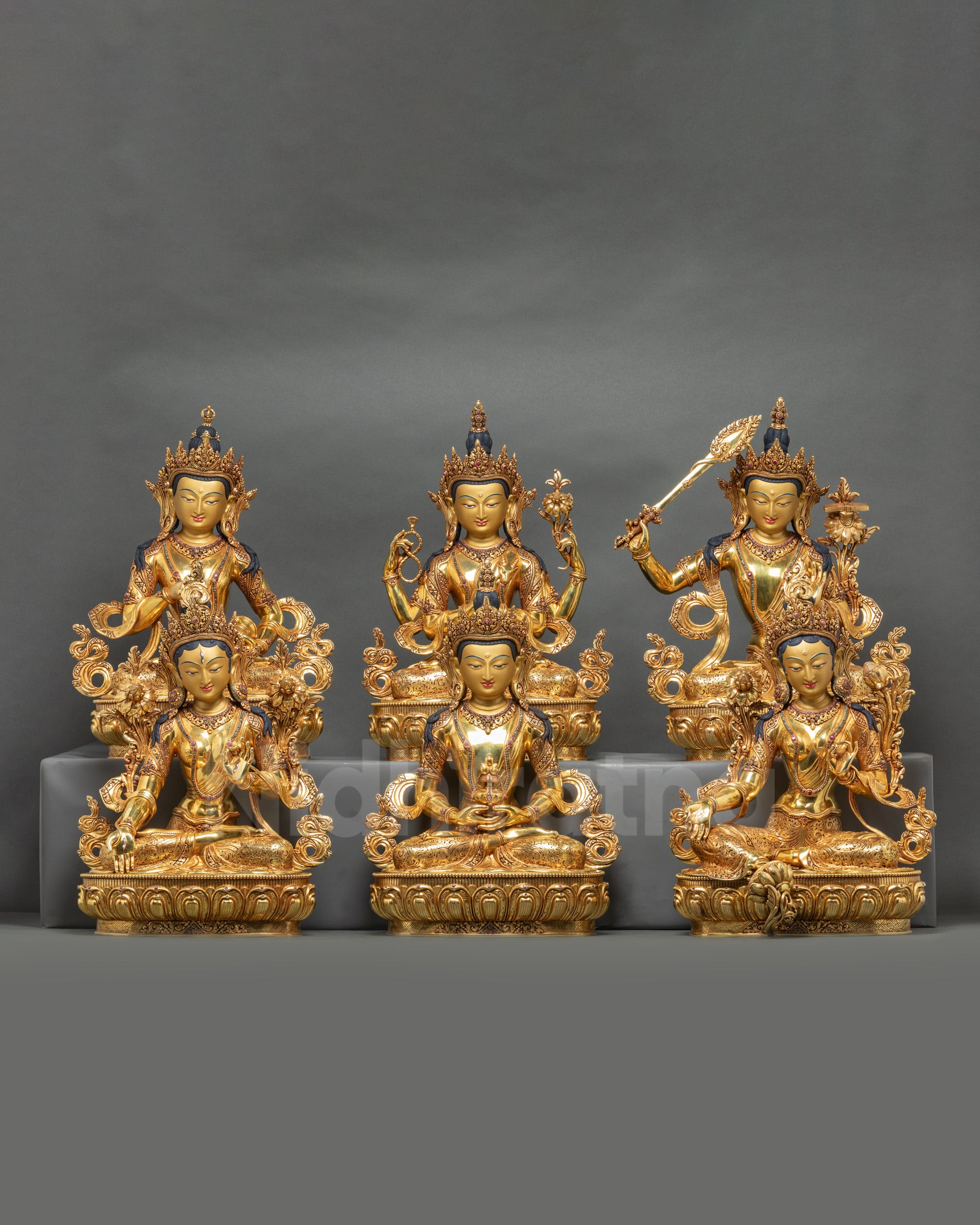 Bodhisattva Set Statue, six Nepalese deities: Amitayus, Green Tara, White Tara, Manjushri, Chenrezig