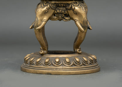 Bottom lotus seat base of brass elephant stand incense burner handcrafted Nepali sculpture