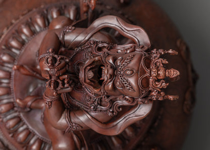 Bottom view of Oxidized Vajradhaka Statue highlighting intricate oxidized copper design