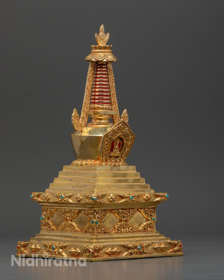 Tibetan Cooper Gold Stupa Statue | Relic Container