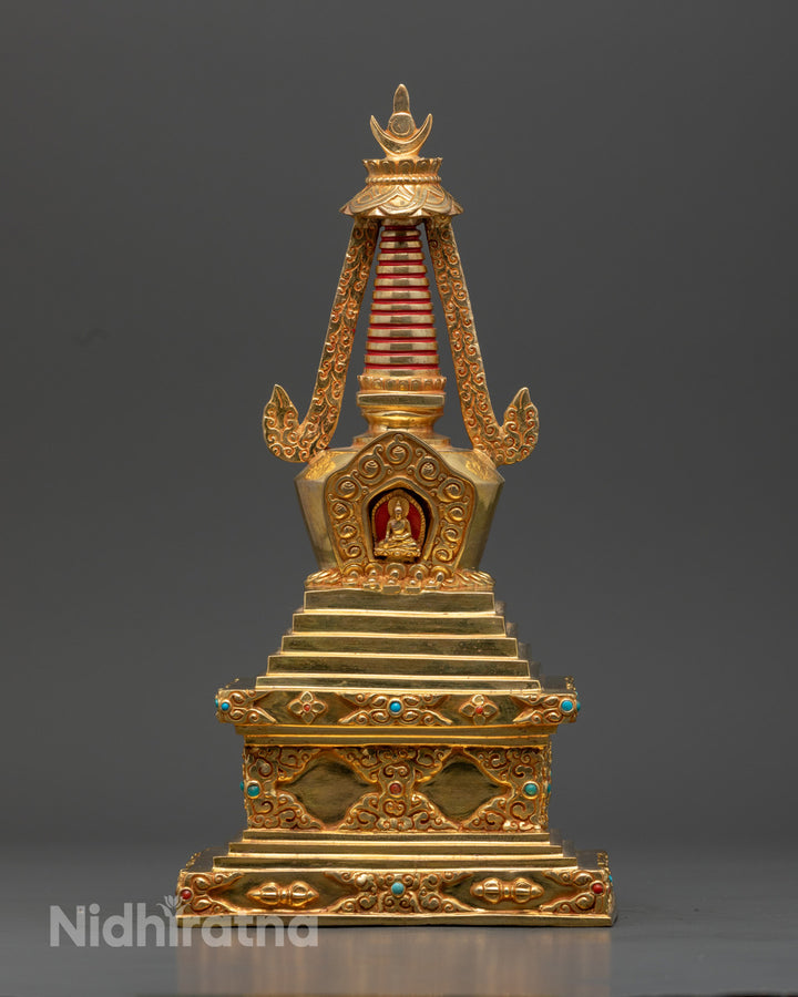 Tibetan Cooper Gold Stupa Statue | Relic Container