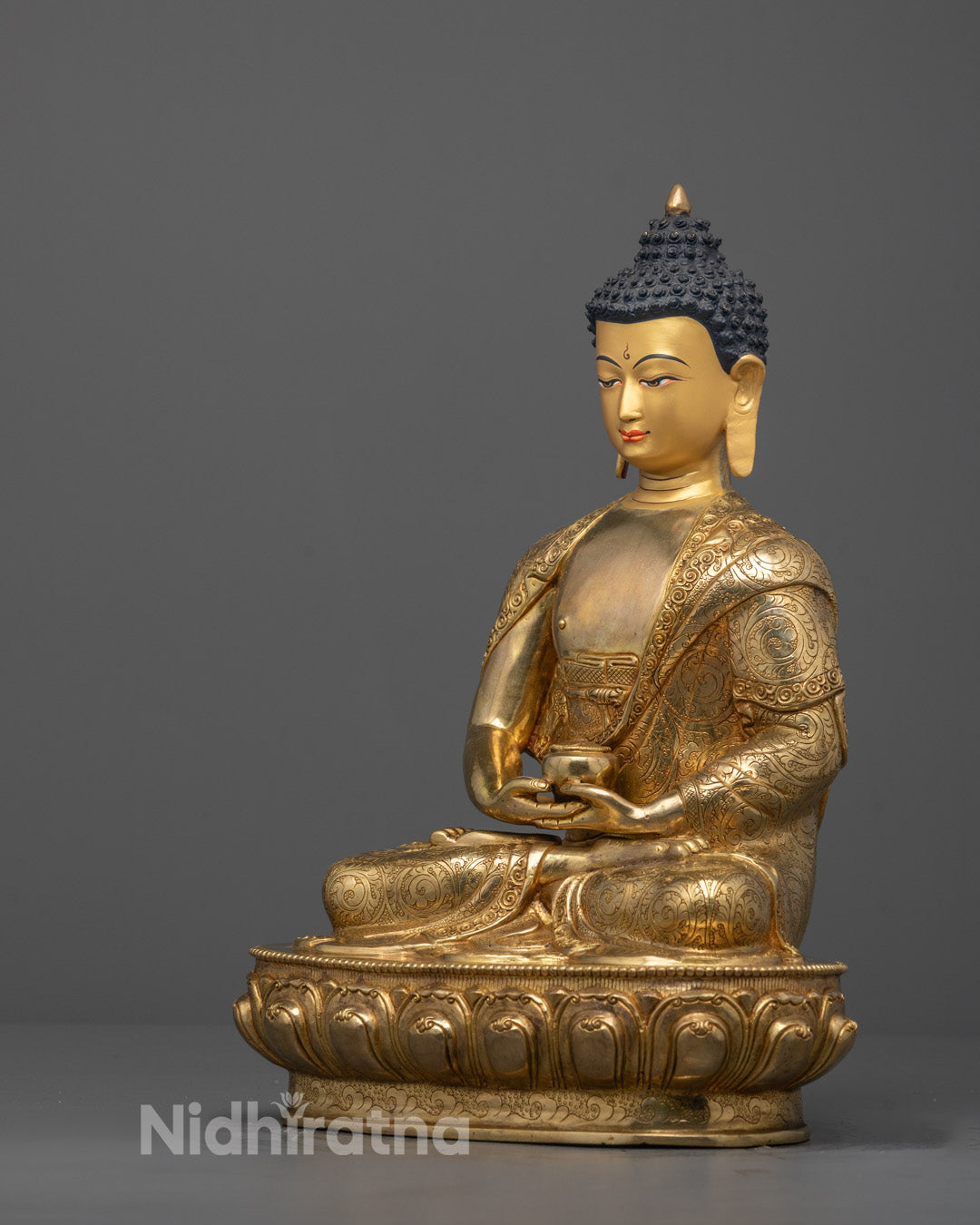 Artisan Hand-Carved Amitabha Buddha Statue | 24k Gold Fire Gilded