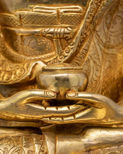Artisan Hand-Carved Amitabha Buddha Statue | 24k Gold Fire Gilded