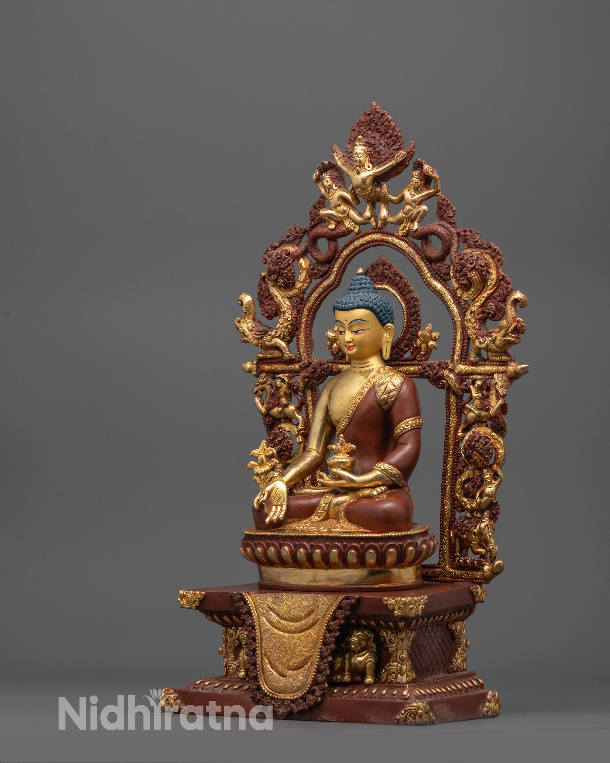 Elegant Medicine Buddha on Throne Statue | Ideal for Meditation Spaces