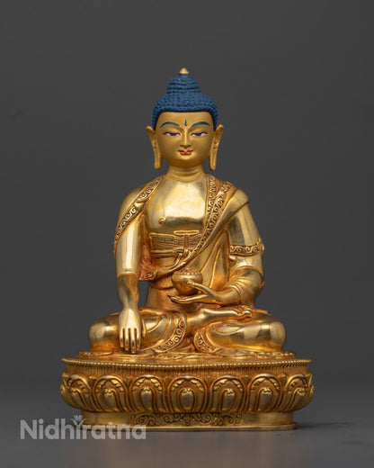 Hand Carved Gold Gilded Shakyamuni Buddha Statue