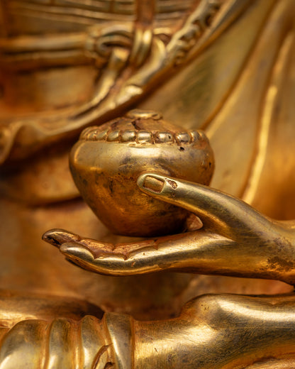 Hand Carved Gold Gilded Shakyamuni Buddha Statue