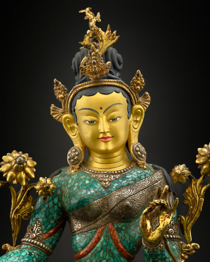 Turquoise Green Tara Statue | Tibetan Bodhisattva Buddha Decoration