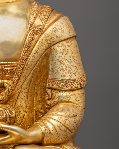 Tibetan Shakyamuni Buddha Sculpture | Fire Gold Gilded Buddhist