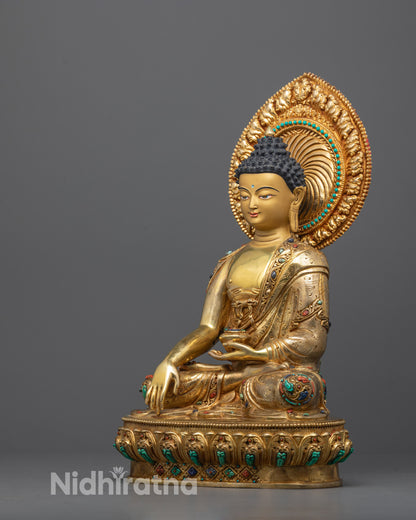 Enlightened Shakyamuni Buddha Statue | Fire Gold Gilded Himalayan