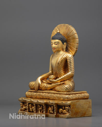 Nepalese Siddhartha Gautama Buddha Statue | Elegant Gold-Finished
