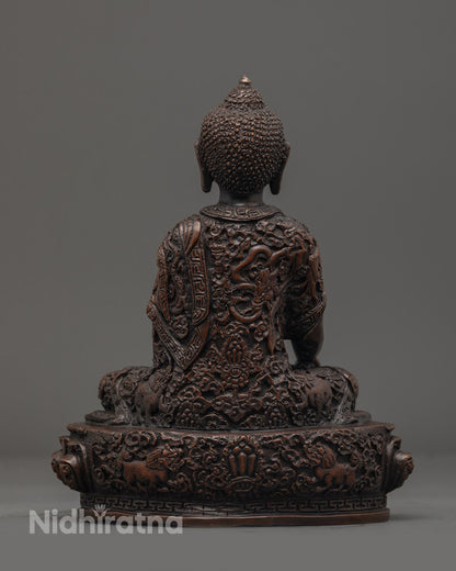 Shakyamuni Buddha Statue | Oxidized Copper Buddhist Art