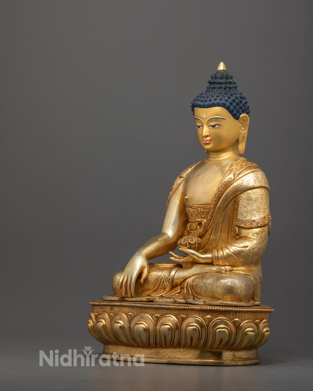 Tibetan Shakyamuni Buddha Sculpture | Fire Gold Gilded Buddhist