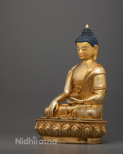 Tibetan Shakyamuni Buddha Sculpture | Fire Gold Gilded Buddhist