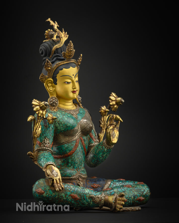 Turquoise Green Tara Statue | Tibetan Bodhisattva Buddha Decoration