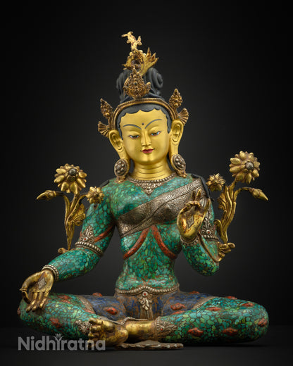 Turquoise Green Tara Statue | Tibetan Bodhisattva Buddha Decoration
