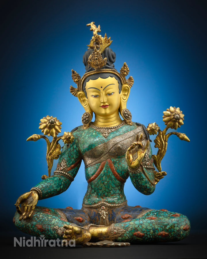 Turquoise Green Tara Statue | Tibetan Bodhisattva Buddha Decoration