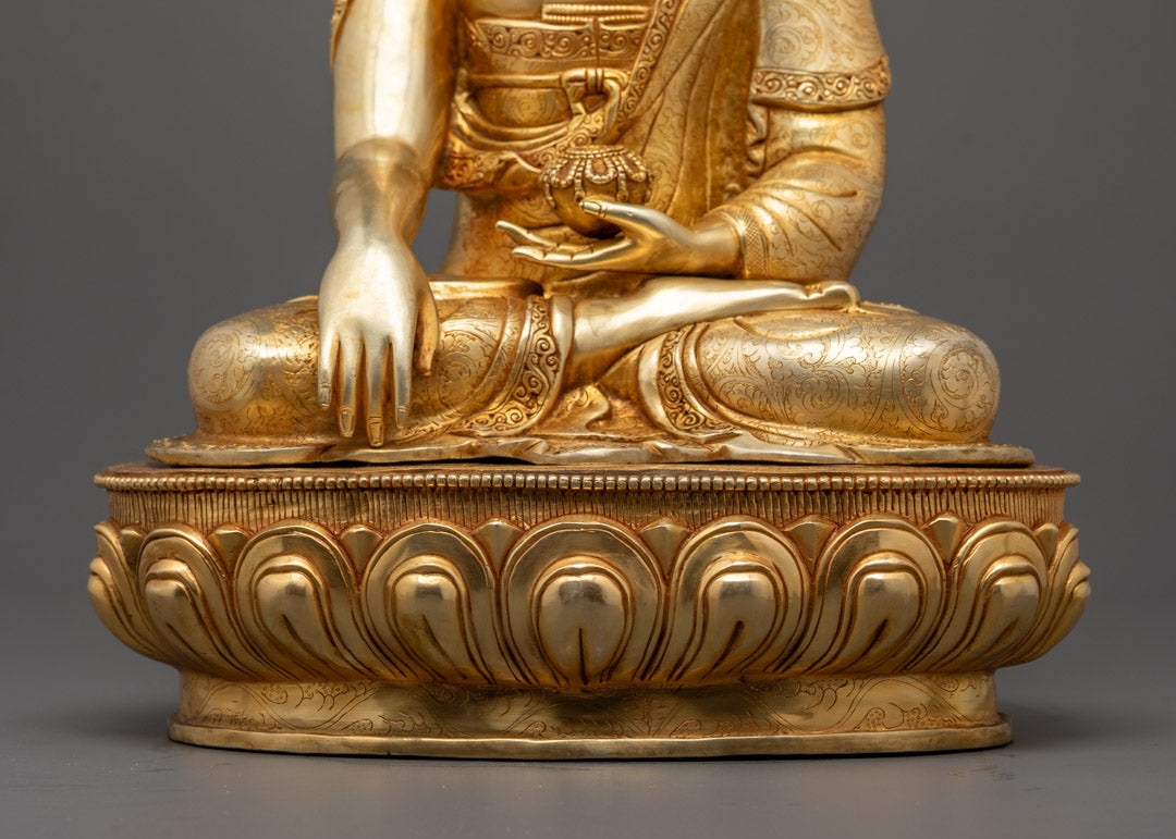 Tibetan Shakyamuni Buddha Sculpture | Fire Gold Gilded Buddhist