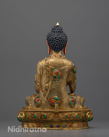 Enlightened Shakyamuni Buddha Statue | Fire Gold Gilded Himalayan
