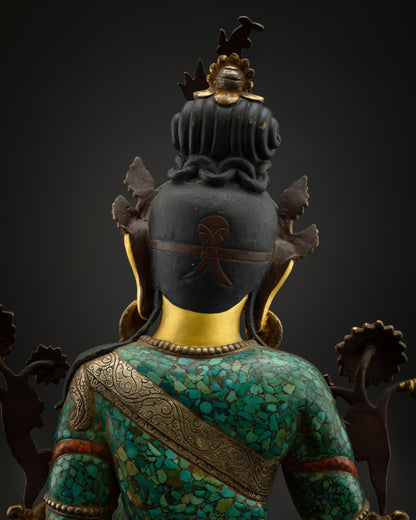 Turquoise Green Tara Statue | Tibetan Bodhisattva Buddha Decoration