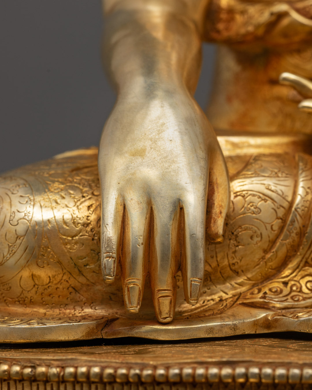 Tibetan Shakyamuni Buddha Sculpture | Fire Gold Gilded Buddhist