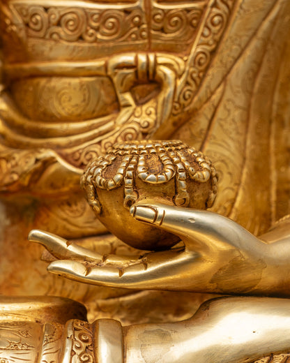 Tibetan Shakyamuni Buddha Sculpture | Fire Gold Gilded Buddhist