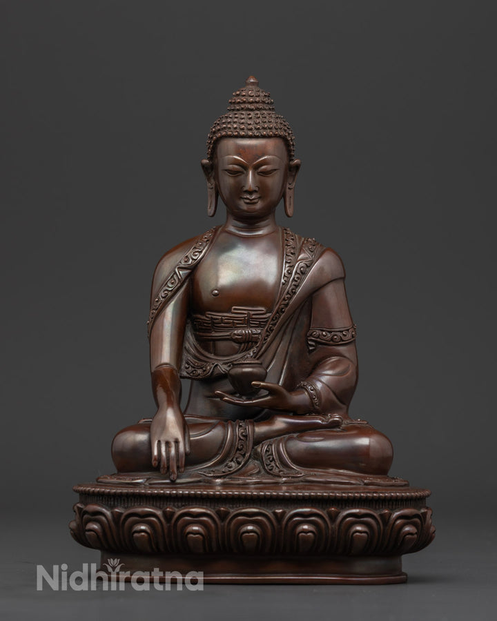 Sacred Trio Buddha Statue Set in Oxidized Copper