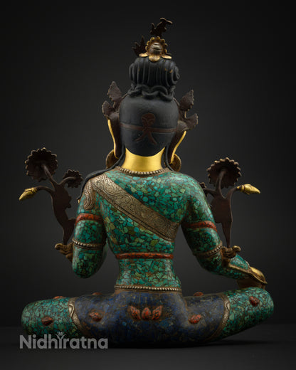Turquoise Green Tara Statue | Tibetan Bodhisattva Buddha Decoration