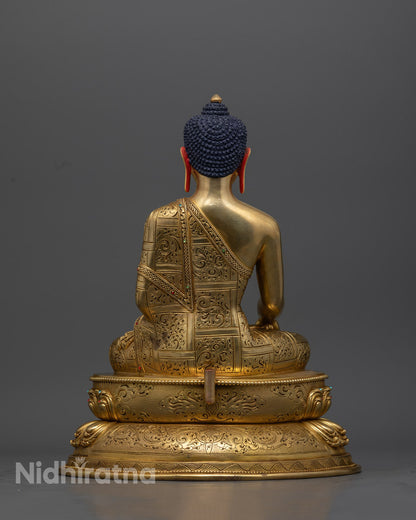 Shakyamuni Buddha Sculpture | Copper Sculpture with Gemstone Inlay