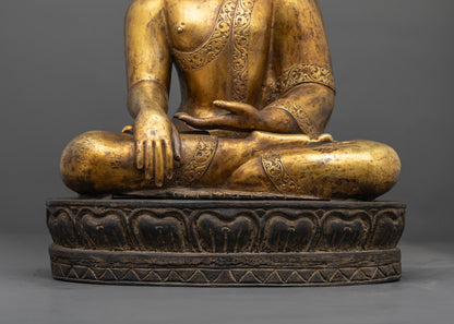Handmade Shakyamuni Buddha Sculpture | 24K Gold-Gilded Copper