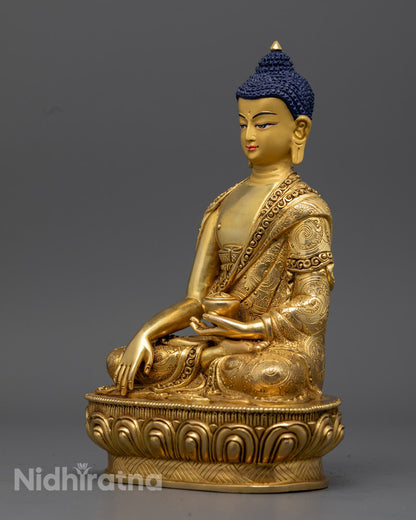 Shakyamuni Buddha Statue Handmade in Nepal with Lotus Throne