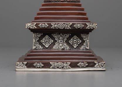 Oxidized Copper Shakyamuni Buddha Stupa | Silver-Plating Finishing