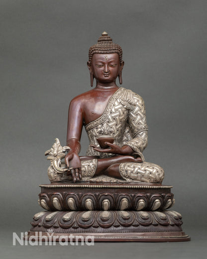 Buddha of Healing Statue for home altar, handcrafted Nepalese Medicine Buddha copper