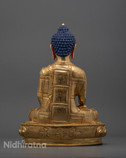 Buddha sculpture with lotus base and hollow chamber for mantra
