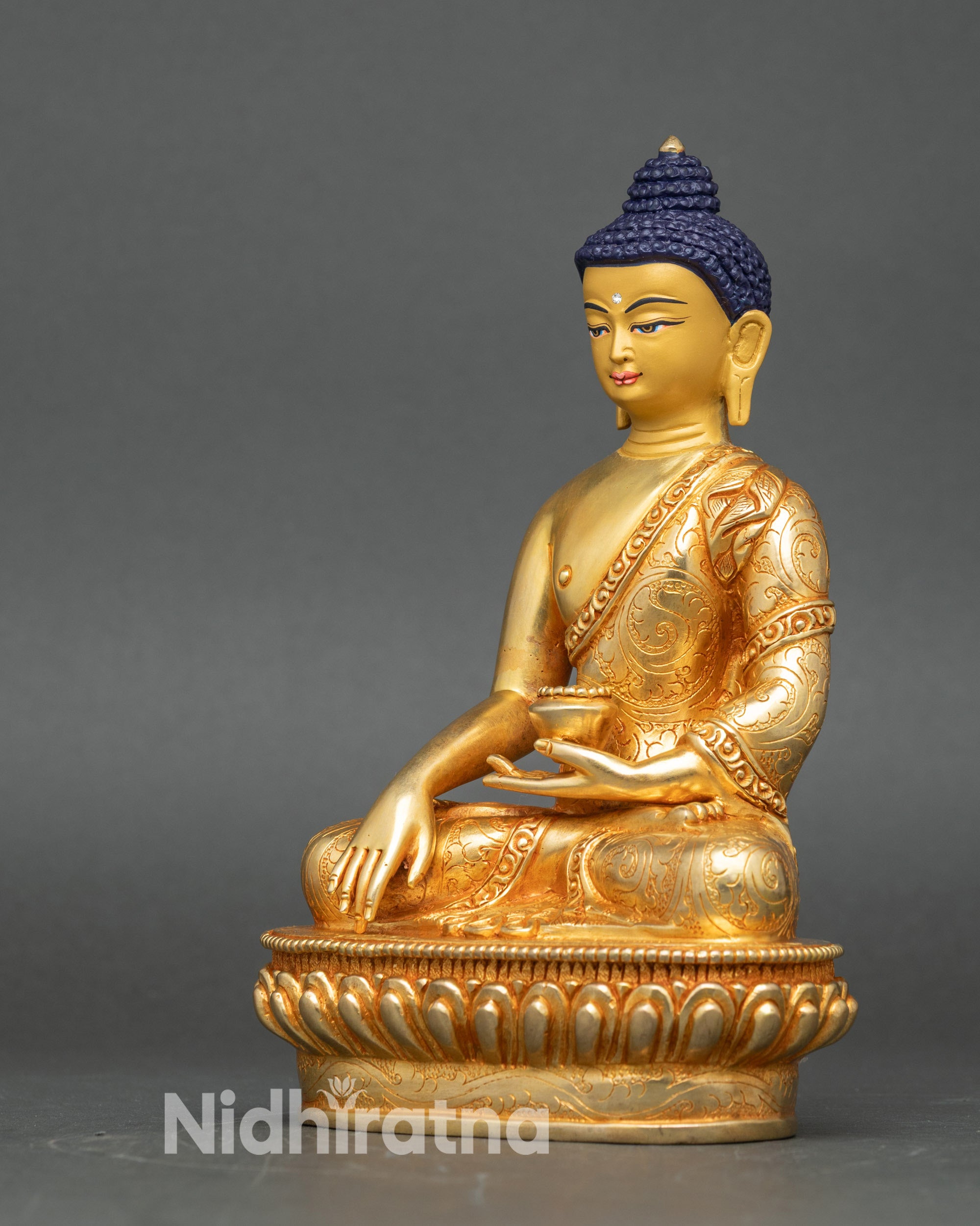 Buddha statue for home altar and meditation space, 24K gold-gilded copper craftsmanship
