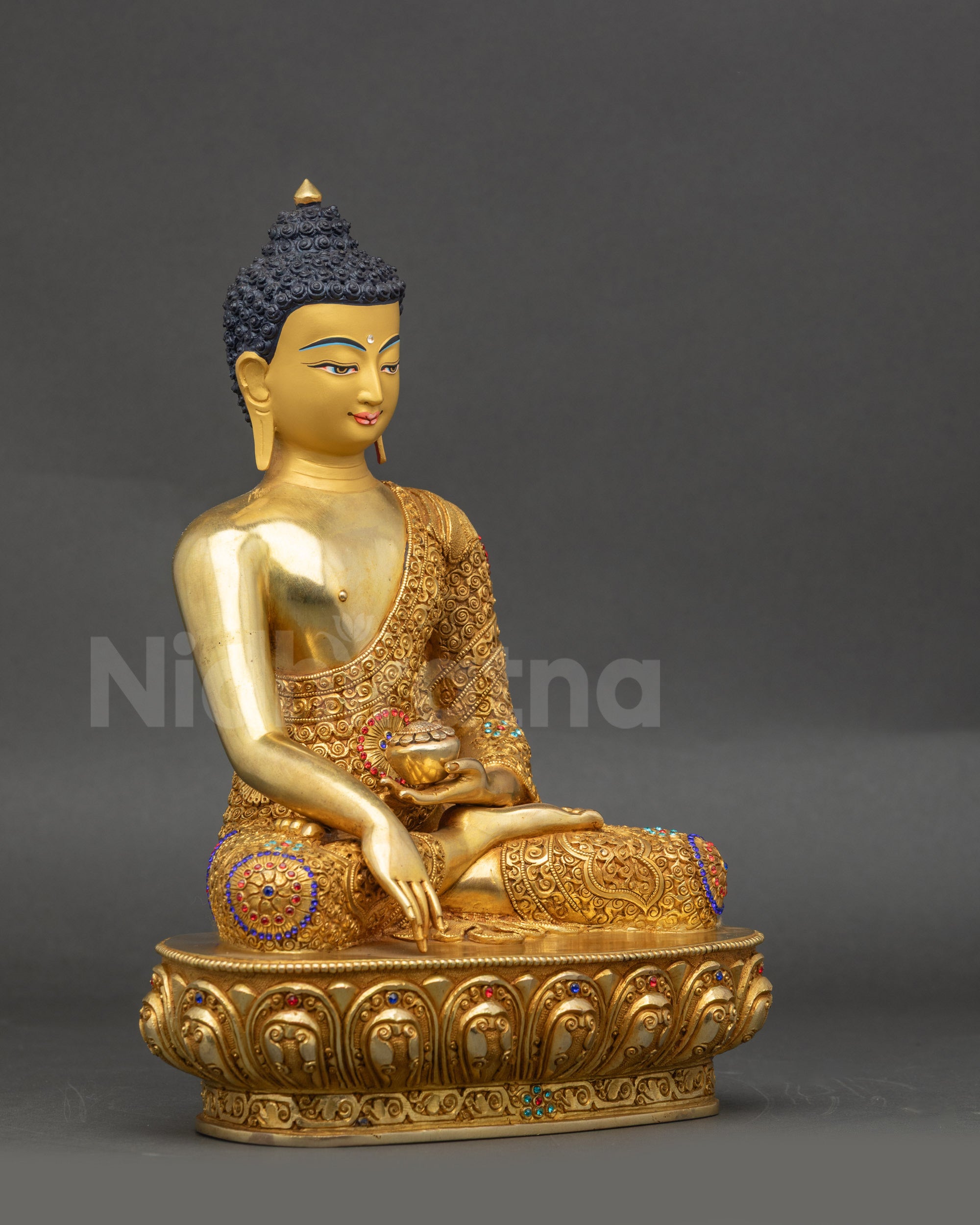 Buddha statue right side view Earth Witness gesture lotus base