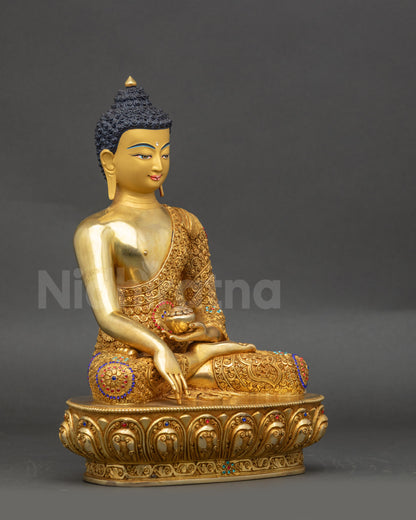 Buddha statue right side view Earth Witness gesture lotus base