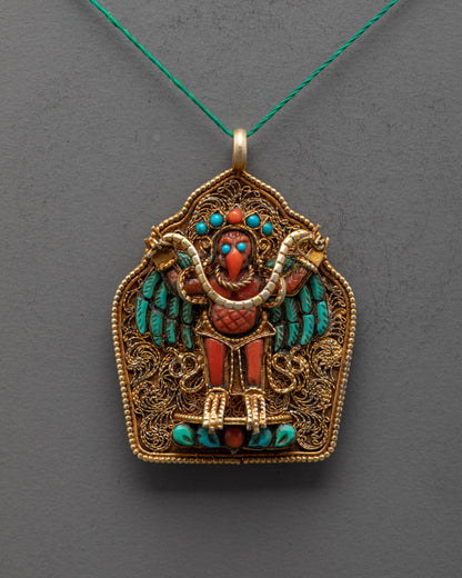 Buddhist Garuda Prayer Locket | Traditional Amulet of Courage