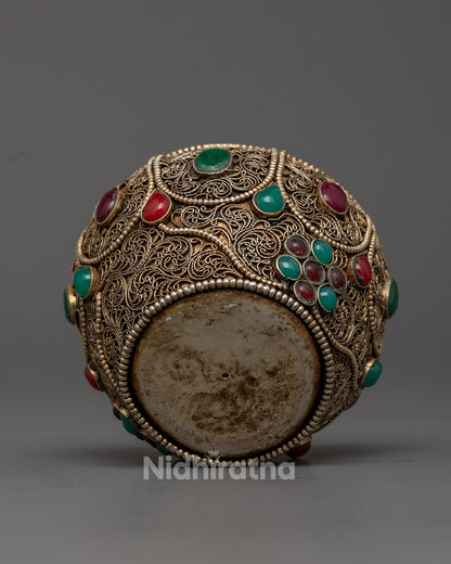 Buddhist Ritual Crock Ricepot Displayed on Altar with Sacred Grains