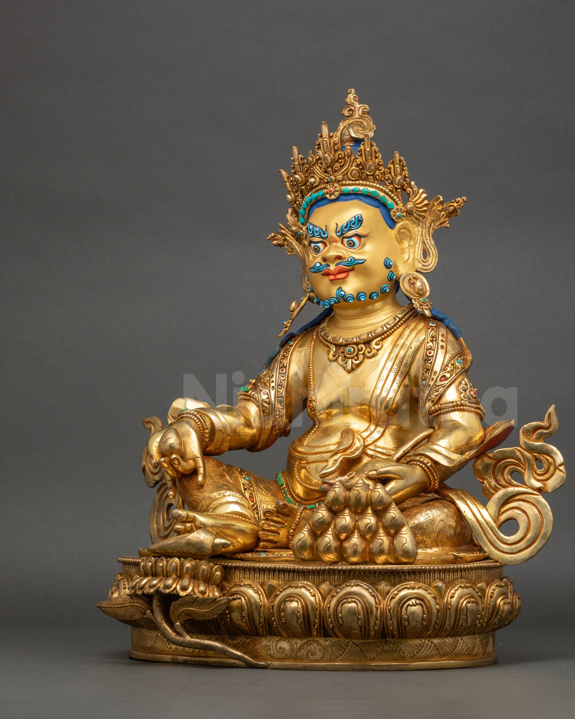 Buddhist Wealth Deity Dzambhala Sculpture for Meditation and Spiritual Interiors