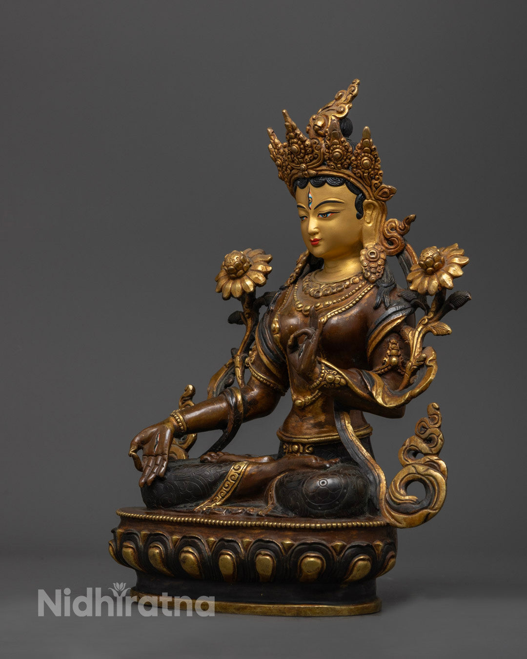Buddhist White Tara Statue representing healing, protection, and longevity, made by skilled Nepalese artists.