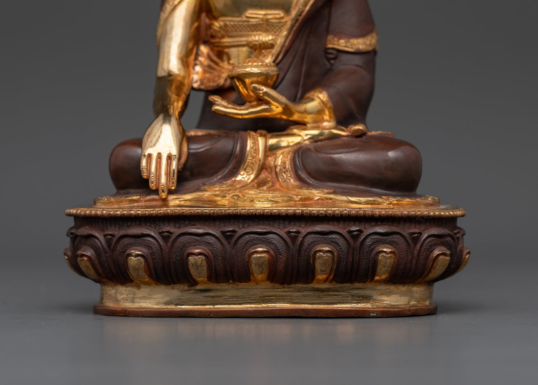 Oxidized Copper Crown Buddha Shakyamuni Statue - Serene Elegance and Spiritual Mastery