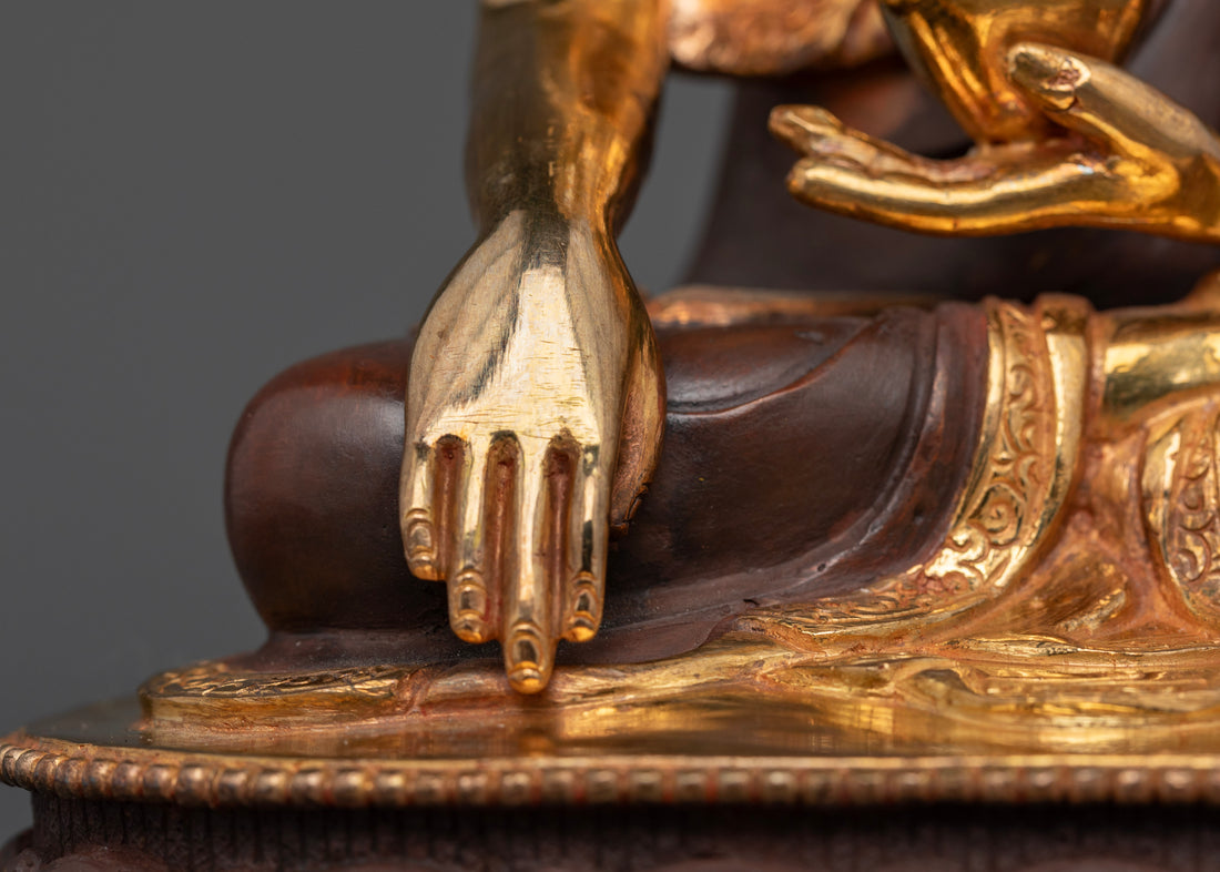 Oxidized Copper Crown Buddha Shakyamuni Statue - Serene Elegance and Spiritual Mastery