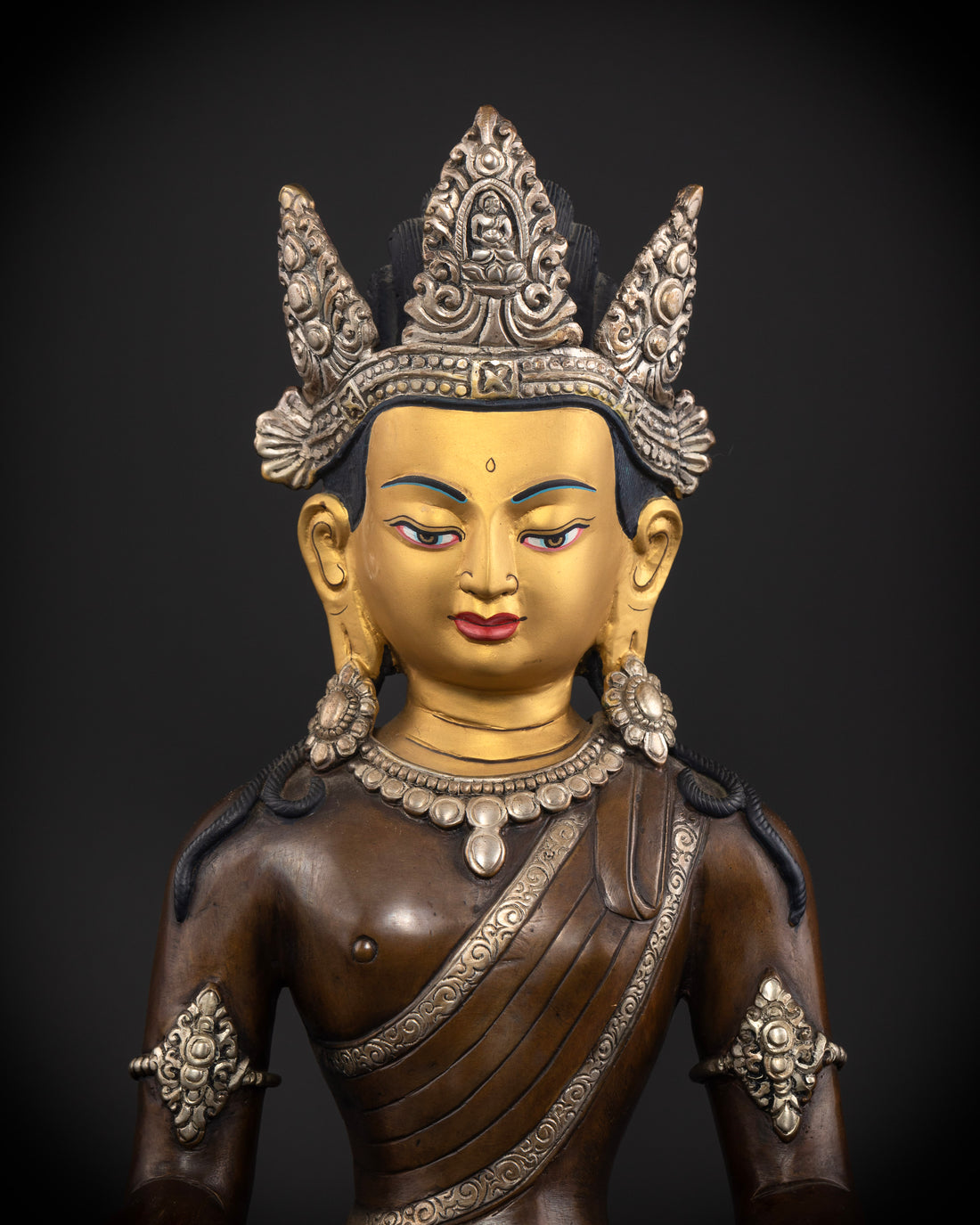 The Golden-Crowned Sage: Shakyamuni in Dark Oxidized Copper