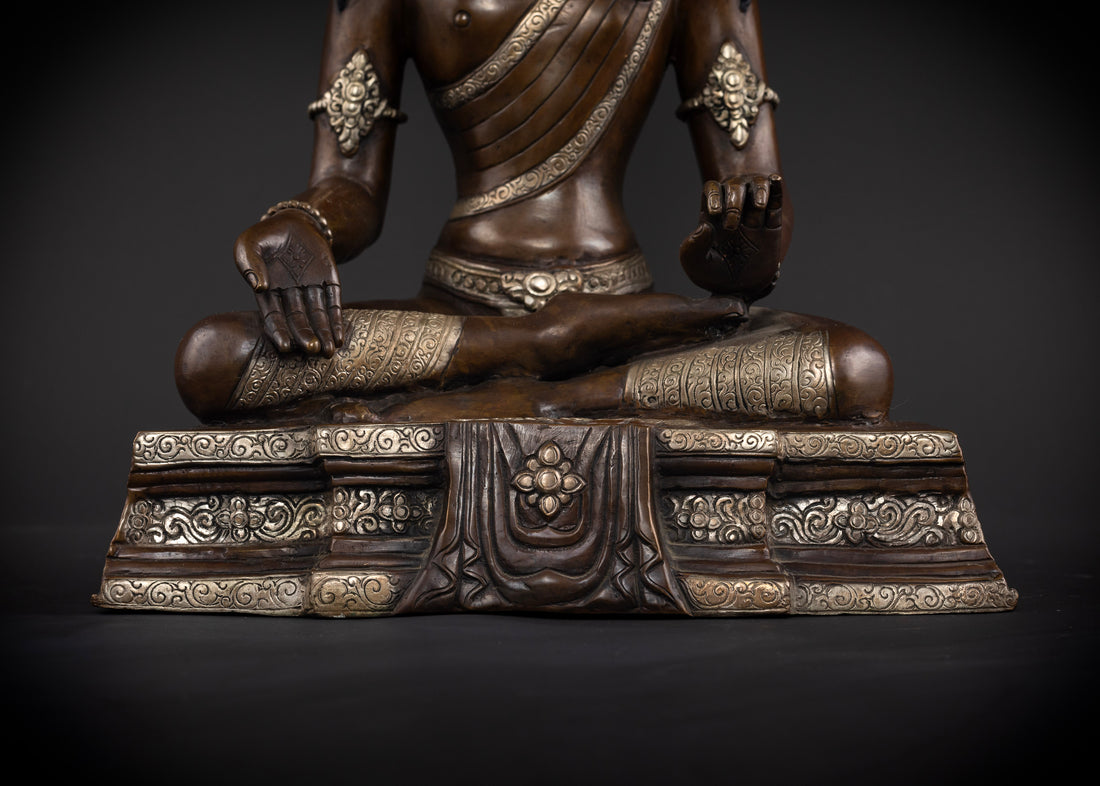 The Golden-Crowned Sage: Shakyamuni in Dark Oxidized Copper