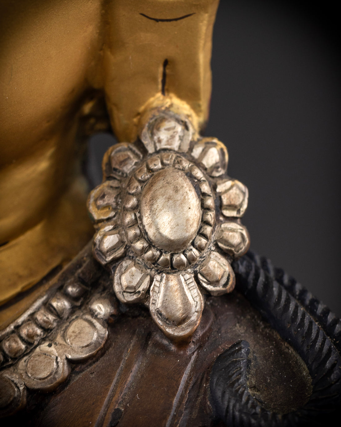 The Golden-Crowned Sage: Shakyamuni in Dark Oxidized Copper