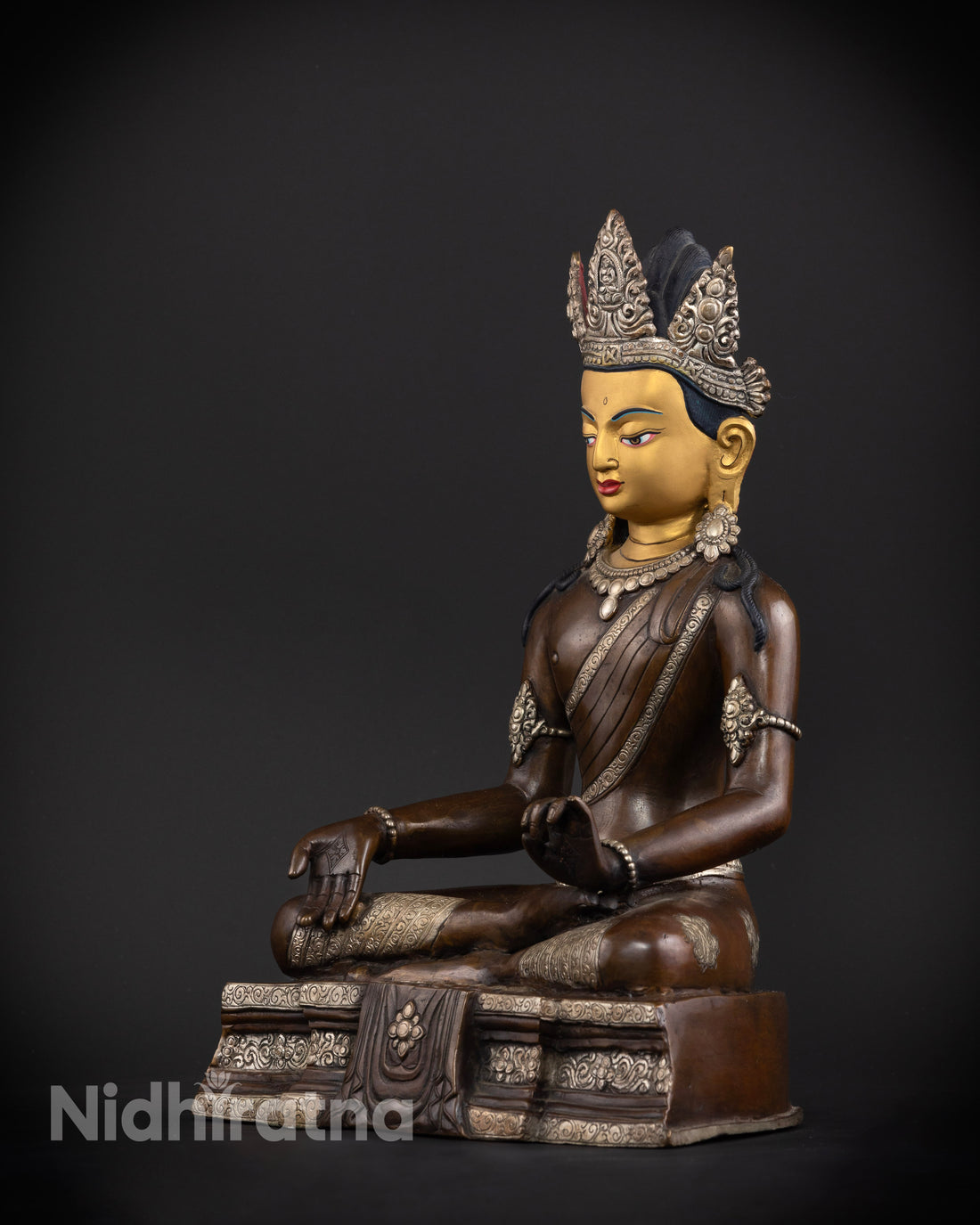 The Golden-Crowned Sage: Shakyamuni in Dark Oxidized Copper