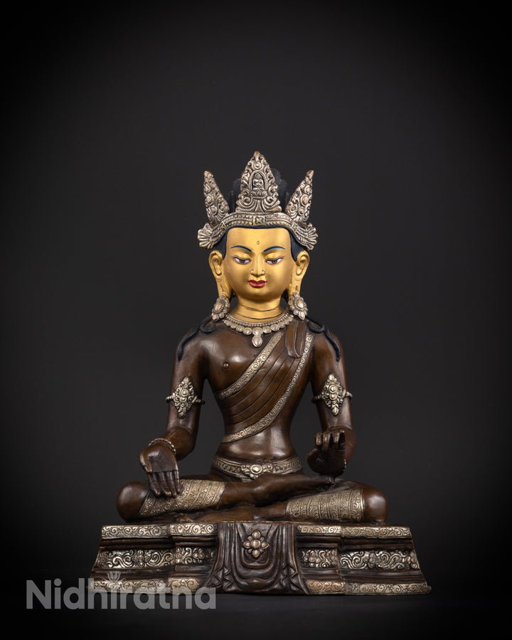 The Golden-Crowned Sage: Shakyamuni in Dark Oxidized Copper