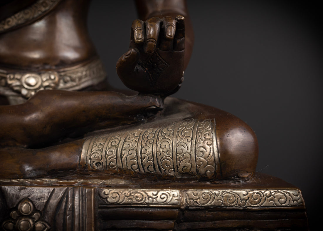 The Golden-Crowned Sage: Shakyamuni in Dark Oxidized Copper