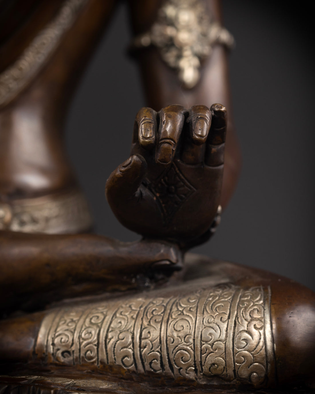 The Golden-Crowned Sage: Shakyamuni in Dark Oxidized Copper