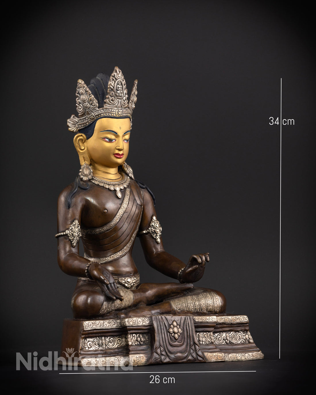 The Golden-Crowned Sage: Shakyamuni in Dark Oxidized Copper